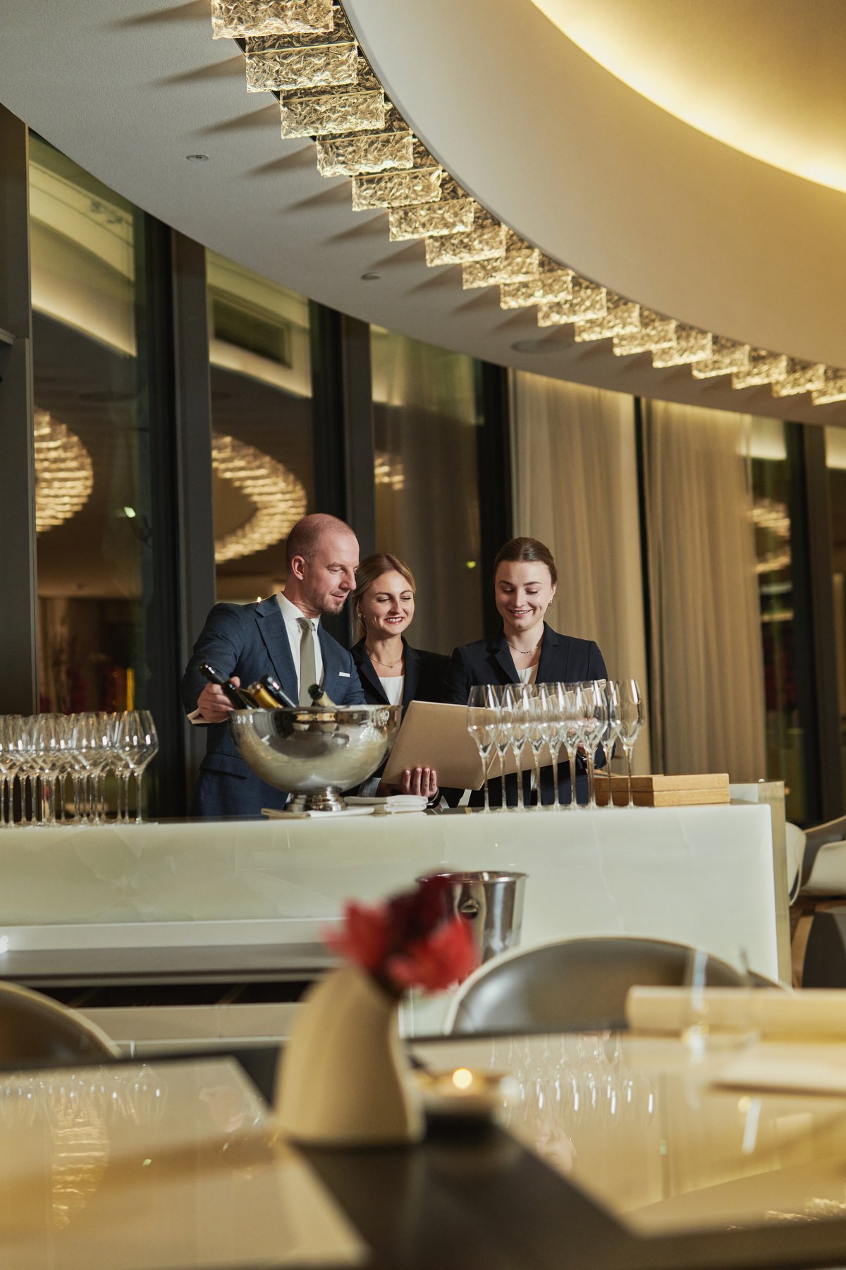 Restaurant service, champagne presentation