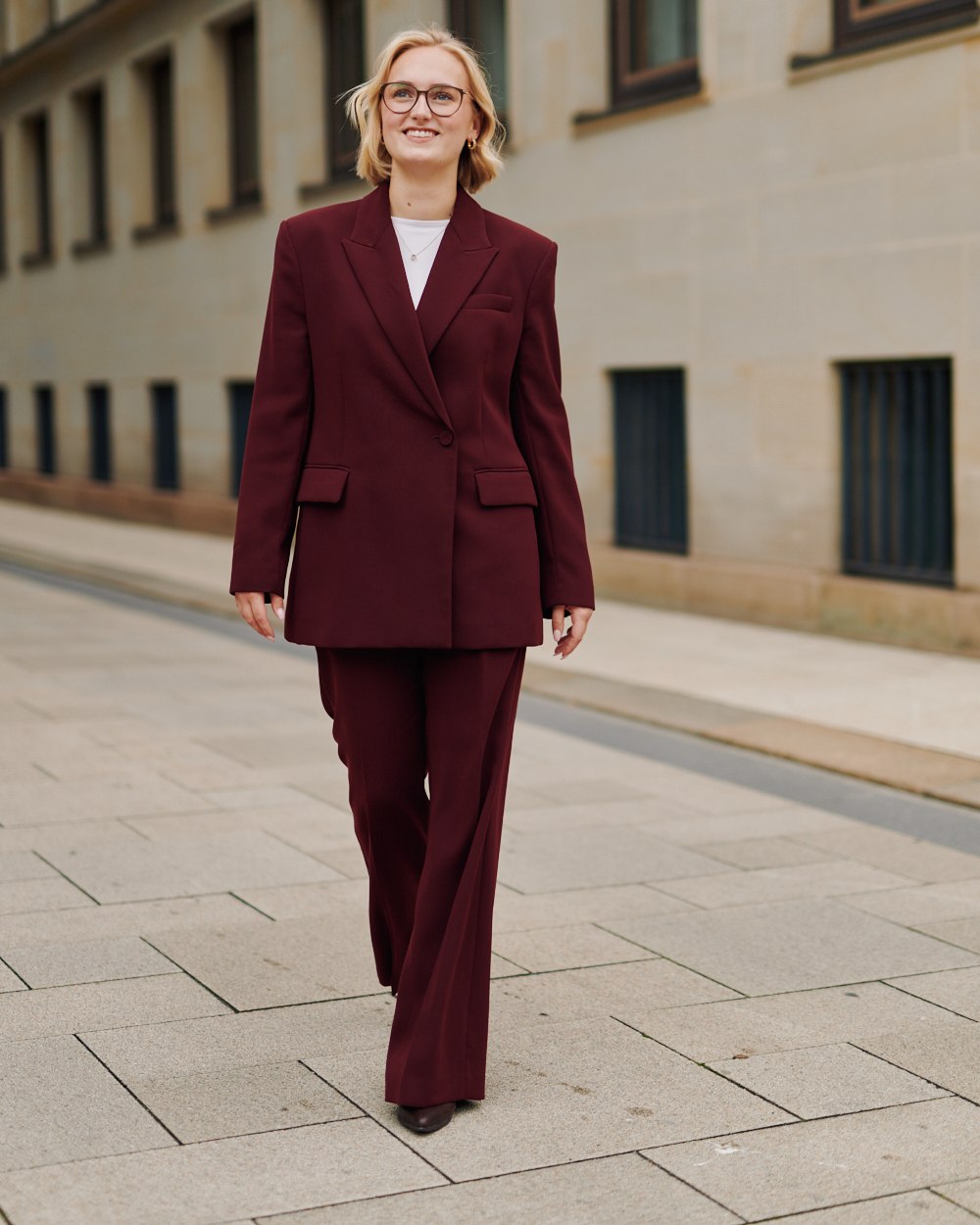 Office portrait, walking outdoors