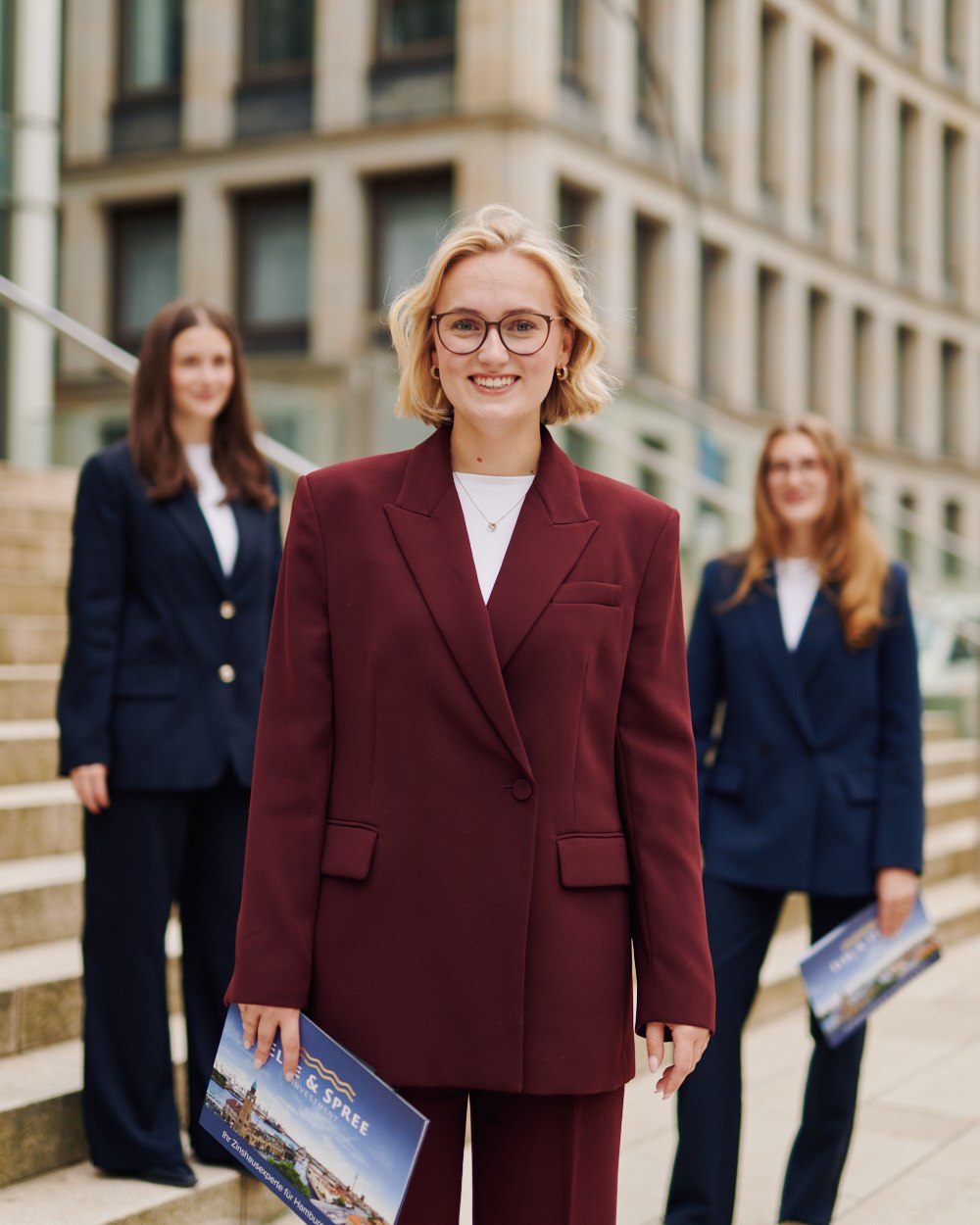 Team portrait, walking down steps