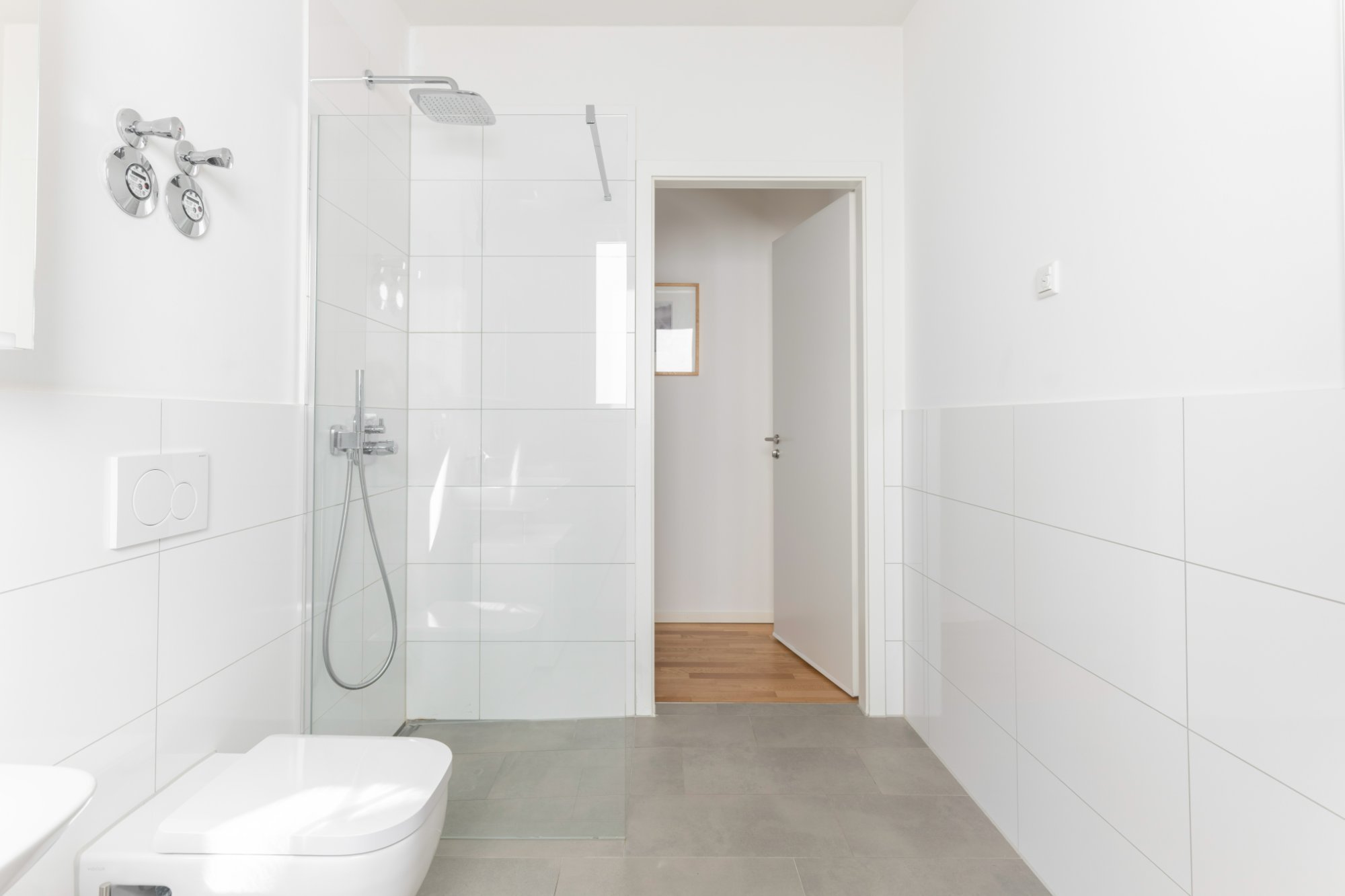 Light apartment, walk-in shower detail